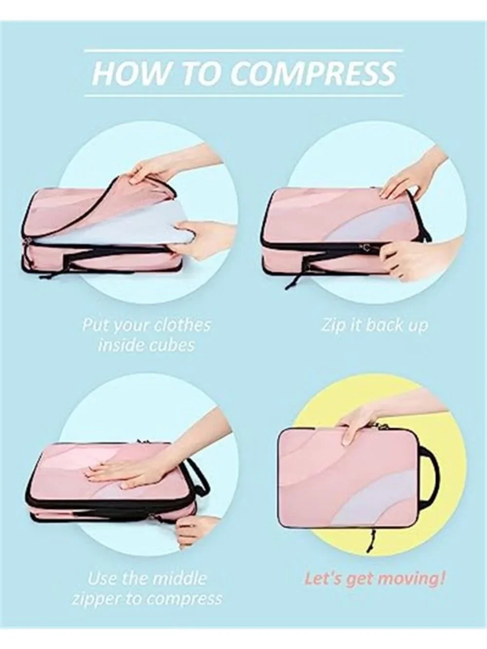 Compression Packing Cubes Travel Organizer Set Luggage Suitcase Storage Bags